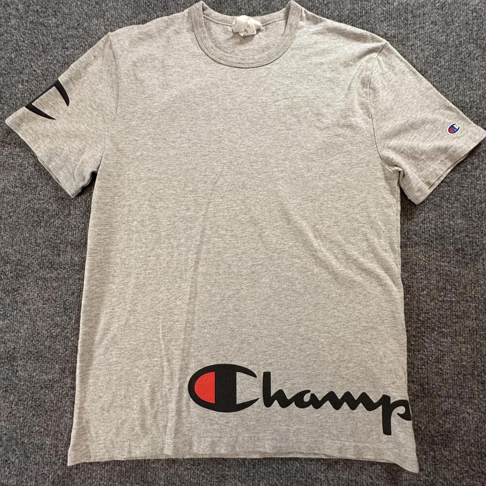Champion T-Shirt Men’s Medium Gray Graphic Logo Tee Cotton Y2K Casual Q38‎
